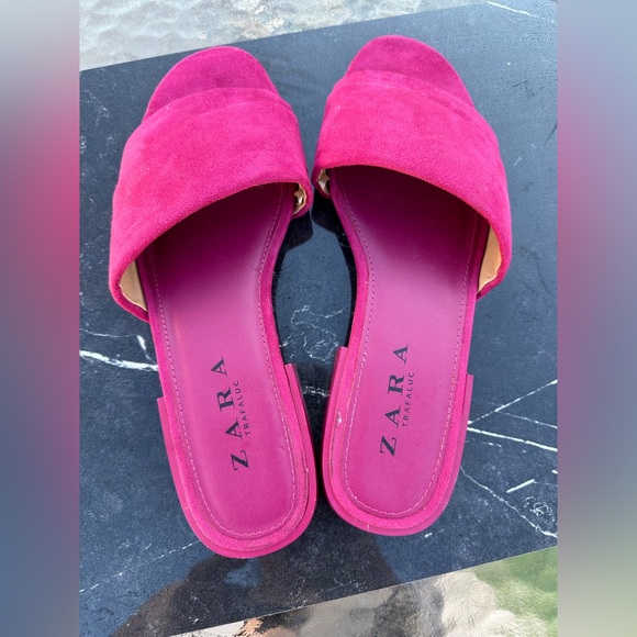 Zara Women's Trafaluc 2811 Pink/Red Velvety Open Toe Heel Sandals 5.5 - Picture 4 of 7